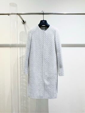 CHANEL White Checked Tweed Coat